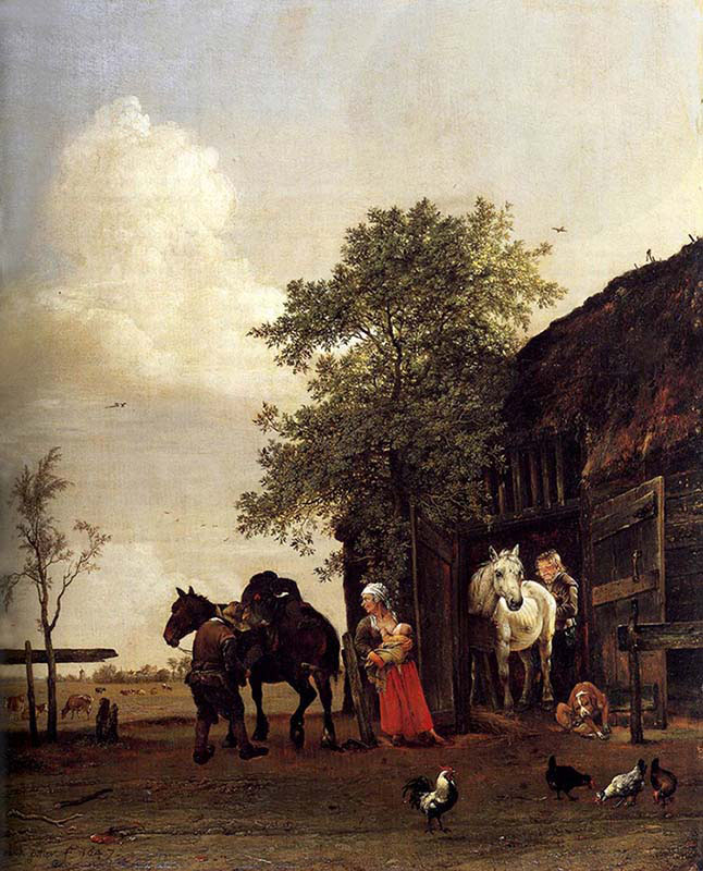 Figures with Horses by a Stable